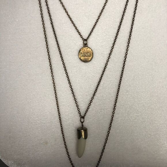 Lucky 3 Layer Elephant Trunk Up Gold Tone Necklace - Picture 3 of 5